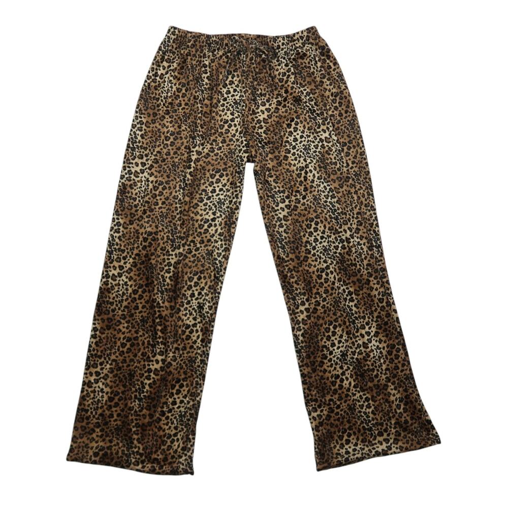 Vintage 90s Shut Eye Brown Leopard Print Fuzzy PJ Pajama Pants